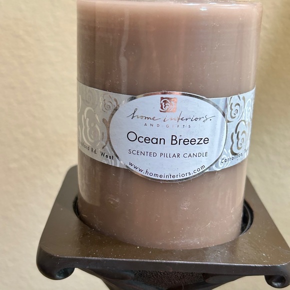 Home Interiors Ocean Breeze Scented Pillar Candle - Tan. 3”x4” - Picture 1 of 2
